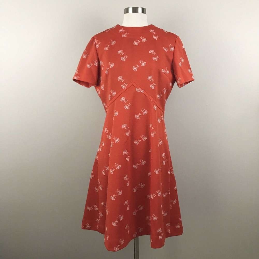 Women's Short Sleeve Floral Fit-and-Flare Dress in Coral